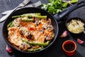 Chicken Madeira in frying pan, top view Royalty Free Stock Photo