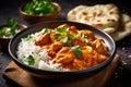 Chicken makhani butter and naan roti, Indian food. Generative AI