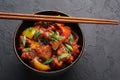 Chicken Manchurian is Indian Chinese cuisine dish with Chicken breasts, bell pepper, tomatoes, soy sauce Royalty Free Stock Photo