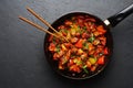 Chicken Manchurian is Indian Chinese cuisine dish with Chicken breasts, bell pepper, tomatoes, soy sauce Royalty Free Stock Photo