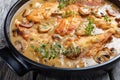 Chicken Marsala in a black ceramic dish Royalty Free Stock Photo