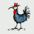 Humorous Blue Rooster Illustration By Joanne In Colored Cartoon Style