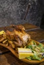 chicken meal in medieval tavern, Hungary