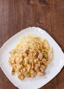 Chicken meat in a creamy sauce with spaghetti pasta Royalty Free Stock Photo
