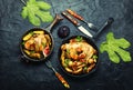 Chicken baked with potatoes and figs Royalty Free Stock Photo