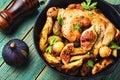 Roasted chicken with fruits and vegetables Royalty Free Stock Photo