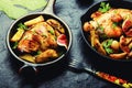 Chicken baked with potatoes and figs Royalty Free Stock Photo