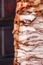 Chicken meat is strong in layers on vertical split fried on electric grill, selective focus, close-up