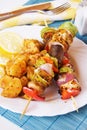 Chicken meat and vegetable on skewer