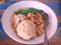 Chicken meatball noodles in a bowl is a typical food of the Indonesian people