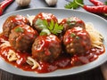 Chicken Meatballs with glaze on black wooden background Royalty Free Stock Photo