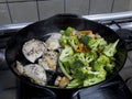 Chicken and a mix of vegetables being cooked Royalty Free Stock Photo