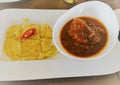 Chicken Murtabak.Chicken Massaman Curry with roti