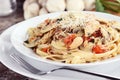 Chicken and Mushroom Linguine Royalty Free Stock Photo