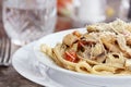 Chicken and Mushroom Linguine Royalty Free Stock Photo