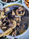 Chicken mushroom stew close up. Chinese food Royalty Free Stock Photo