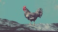 Chicken Near Brackish Water With Risograph Ra 8100 Texture Royalty Free Stock Photo