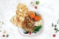 special chicken noodles with crispy dumplings Royalty Free Stock Photo