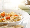 Chicken noodle soup closeup Royalty Free Stock Photo