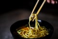 Chicken noodle soup. curry soup close-up Japanese food Chinese dish. vegetarian vegetable soup Royalty Free Stock Photo