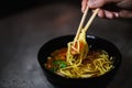 Chicken noodle soup. curry soup close-up Japanese food Chinese dish. vegetarian soup Royalty Free Stock Photo