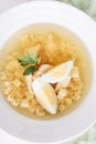 Chicken Noodle Soup with Egg Top Down Closeup Royalty Free Stock Photo