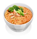 Chicken noodle soup with vegetables in a white bowl illustration Royalty Free Stock Photo