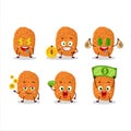 Chicken nugget cartoon character with cute emoticon bring money