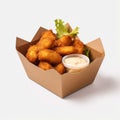 chicken nugget Served in a beautiful lunch box white background - generative Ai illustration