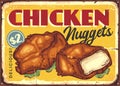 Chicken nuggets retro sign with crispy fried meat