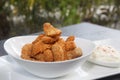 Chicken nuggets and mayo souse. Royalty Free Stock Photo