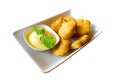 Chicken nuggets on white dish isolated background,clipping path