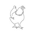 Chicken one line art. Continuous line drawing of brood hen, domestic animal.