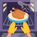 Chicken in oven. Vector