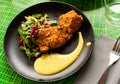 Chicken in panko roasted in tandoor with mousseline sauce Royalty Free Stock Photo