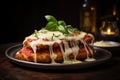 Chicken Parmigiana On Stone In Rustic Pub Royalty Free Stock Photo