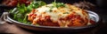 Chicken Parmigiana On Stone Rustic Pub Wide Panoramic. Generative AI Royalty Free Stock Photo