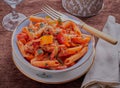 Chicken and pasta with vegetables. Royalty Free Stock Photo