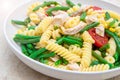 Chicken pasta salad with green beans and corn Royalty Free Stock Photo