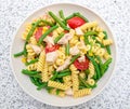 Chicken pasta salad with green beans and corn Royalty Free Stock Photo