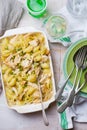 Chicken and pea pasta bake Royalty Free Stock Photo