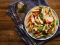 Chicken penne pasta with red bell peppers and asparagus Royalty Free Stock Photo