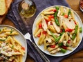 Chicken penne pasta with red bell peppers and asparagus Royalty Free Stock Photo