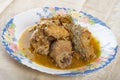 Chicken in pepitoria sauce.dish Royalty Free Stock Photo