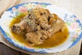 Chicken in pepitoria sauce.dish Royalty Free Stock Photo