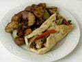 Chicken Philly Pitta Bread with roast potatoes