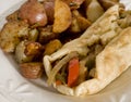 Chicken Philly Pitta Bread with roast potatoes