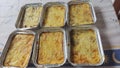 chicken pie packed in lunchbox. Packed lunch of diet version of shepherd`s pie made of stuffed with ground beef