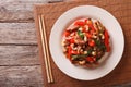 Chicken pieces fried with vegetables and cashew nuts closeup. ho Royalty Free Stock Photo