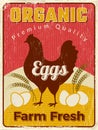 Chicken poster. Fresh egg healthy farm food vector design placard